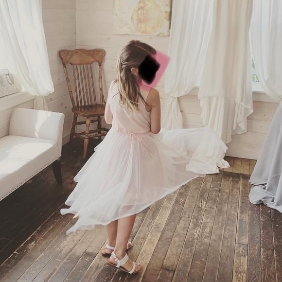 Girls Flower girl wedding guest size 10-12 Pink Tulle Dress - Picture 2 of 5